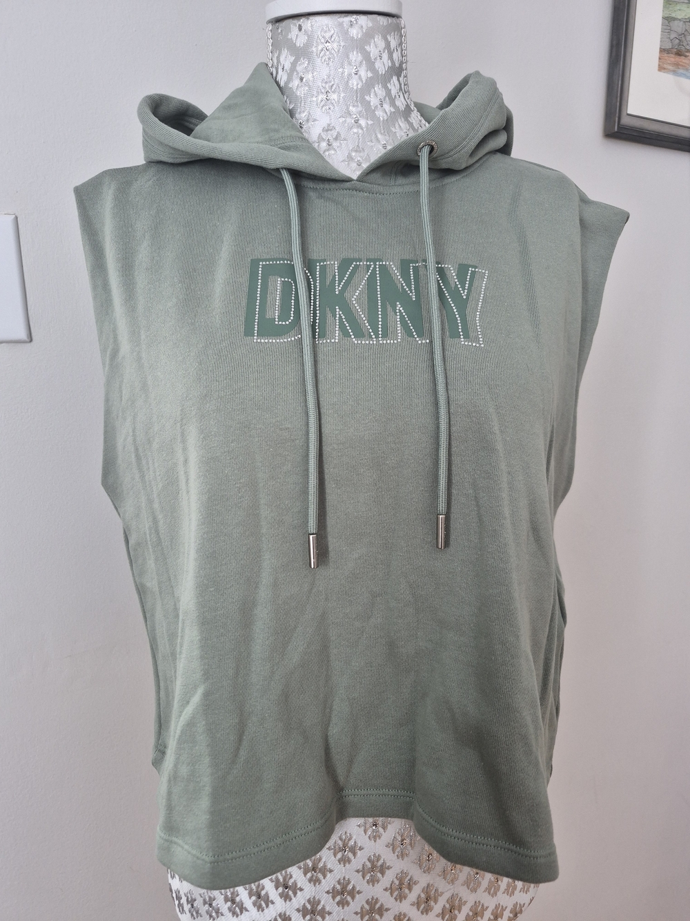 DKNY Sage Green Sleeveless Hoodie